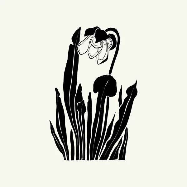 Flowers Botanica Illustration Black Ink Line Doodle Style — Stock Vector