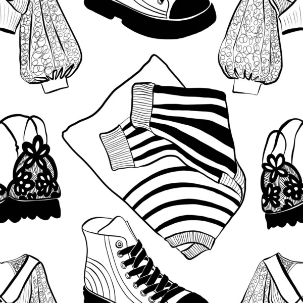 Modern Abstract Womens Seamless Pattern Hand Drawn Outline Trendy Illustration — ストックベクタ