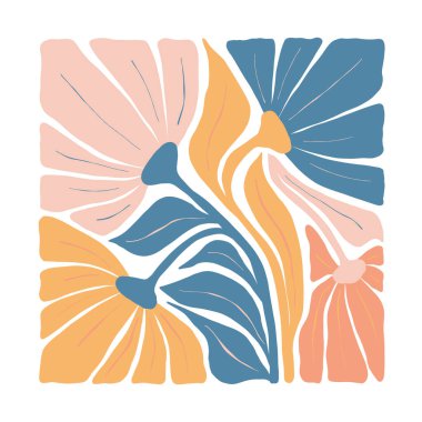 Çiçek soyut elementler. Botanik kompozisyonu. Modern trend Matisse minimal tarzı. Çiçek posteri, davet. Tebrik kartı veya davet tasarımı için vektör düzenlemeleri