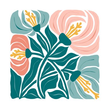 Çiçek soyut elementler. Botanik kompozisyonu. Modern trend Matisse minimal tarzı. Çiçek posteri, davet. Tebrik kartı veya davet tasarımı için vektör düzenlemeleri