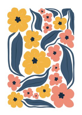 Çiçek soyut elementler. Botanik kompozisyonu. Modern trend Matisse minimal tarzı. Çiçek posteri, davet. Tebrik kartı veya davet tasarımı için vektör düzenlemeleri