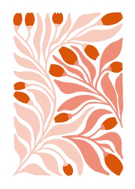 Çiçek soyut elementler. Botanik kompozisyonu. Modern trend Matisse minimal tarzı. Çiçek posteri, davet. Tebrik kartı veya davet tasarımı için vektör düzenlemeleri