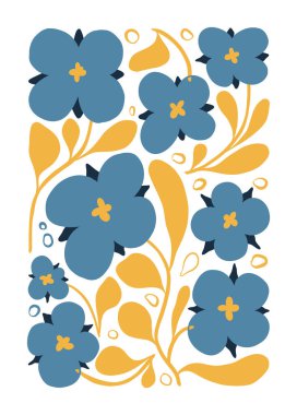 Çiçek soyut elementler. Botanik kompozisyonu. Modern trend Matisse minimal tarzı. Çiçek posteri, davet. Tebrik kartı veya davet tasarımı için vektör düzenlemeleri