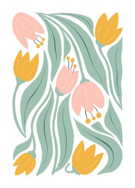 Çiçek soyut elementler. Botanik kompozisyonu. Modern trend Matisse minimal tarzı. Çiçek posteri, davet. Tebrik kartı veya davet tasarımı için vektör düzenlemeleri