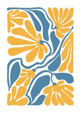 Çiçek soyut elementler. Botanik kompozisyonu. Modern trend Matisse minimal tarzı. Çiçek posteri, davet. Tebrik kartı veya davet tasarımı için vektör düzenlemeleri