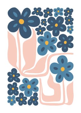 Çiçek soyut elementler. Botanik kompozisyonu. Modern trend Matisse minimal tarzı. Çiçek posteri, davet. Tebrik kartı veya davet tasarımı için vektör düzenlemeleri