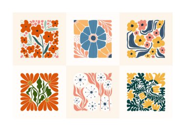 Çiçek soyut elementler. Botanik kompozisyonu. Modern trend Matisse minimal tarzı. Çiçek posteri, davet. Tebrik kartı veya davet tasarımı için vektör düzenlemeleri