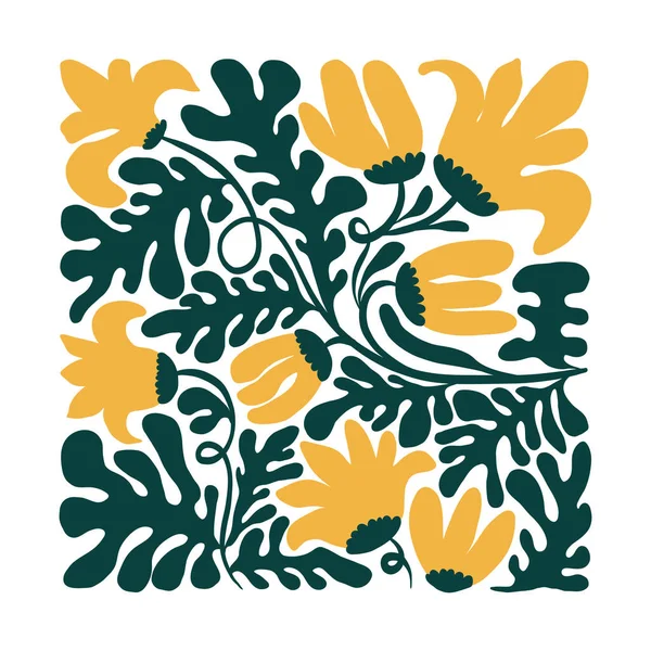 Blommiga Abstrakta Element Botanisk Sammansättning Modern Trendig Matisse Minimal Stil — Stock vektor