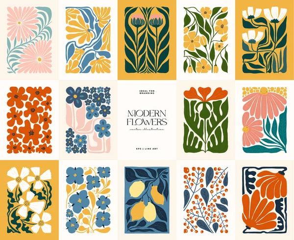 Цветочные Абстрактные Элементы Ботанический Состав Современный Модный Стиль Матисса Минимальный — стоковый вектор