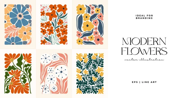 Bloemen Abstracte Elementen Botanische Samenstelling Moderne Trendy Matisse Minimale Stijl — Stockvector