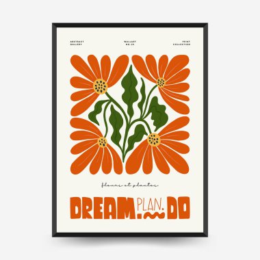 Soyut çiçek posterleri şablonu. Modern trend Matisse minimal tarzı. Pembe ve mavi renkler. Duvar kağıdı, duvar dekoru, baskı, kartpostal, kapak, şablon, pankart için el çizimi tasarımı. 