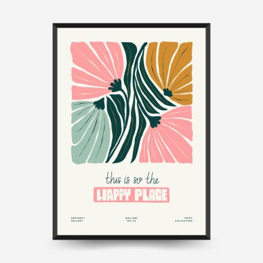 Soyut çiçek posterleri şablonu. Modern trend Matisse minimal tarzı. Pembe ve mavi renkler. Duvar kağıdı, duvar dekoru, baskı, kartpostal, kapak, şablon, pankart için el çizimi tasarımı. 