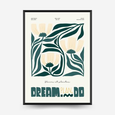 Soyut çiçek posterleri şablonu. Modern trend Matisse minimal tarzı. Pembe ve mavi renkler. Duvar kağıdı, duvar dekoru, baskı, kartpostal, kapak, şablon, pankart için el çizimi tasarımı. 