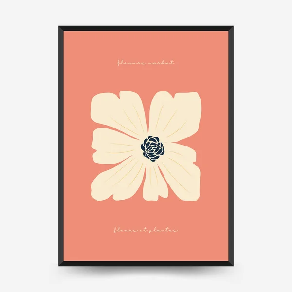 摘要花卉海报模板 现代流行的马蒂斯简约风格 粉色和蓝色 手绘墙纸 墙面装饰 印刷品 明信片 横幅设计 — 图库矢量图片