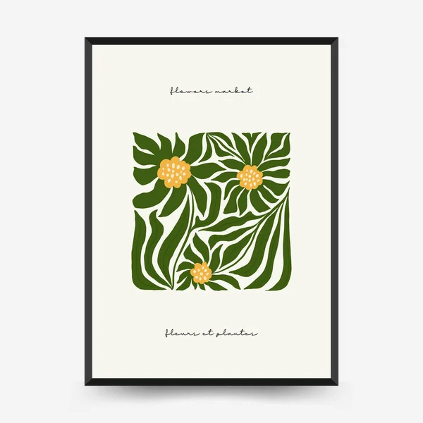 Abstrakte Florale Plakatvorlage Moderner Trendiger Matisse Minimal Stil Rosa Und — Stockvektor