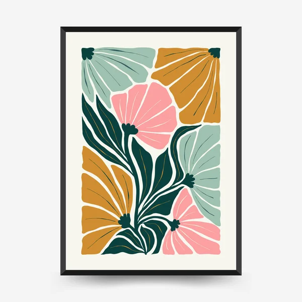 Abstrakte Florale Plakatvorlage Moderner Trendiger Matisse Minimal Stil Rosa Und — Stockvektor