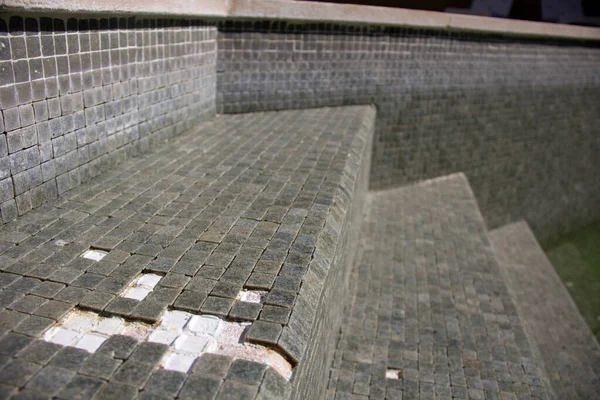 Missing Tiles Grey Mosaic Abandoned Swimming Pool — Stock Photo, Image