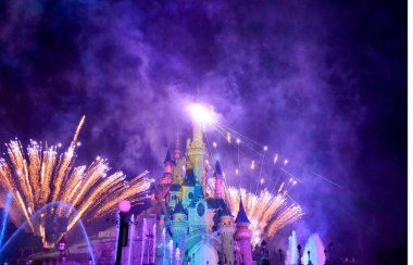 Euro Disney's Disney Castle at night