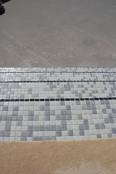 Tiles Being Applied Refurbish Swimming Pool Image Group Stages Work — Stock Photo, Image