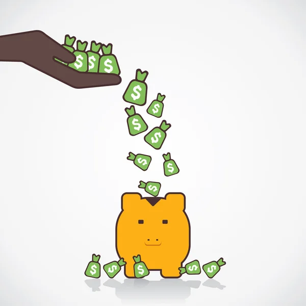 Saving money in piggy bank vector — Stock Vector