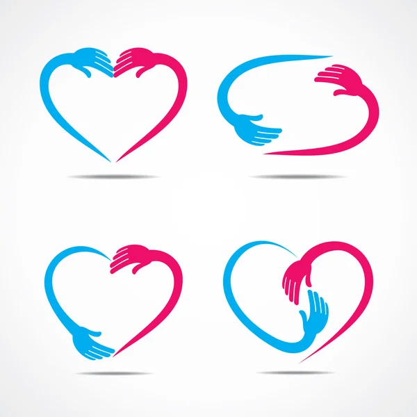 Different heart shape symbol design with hand vector — Stock Vector