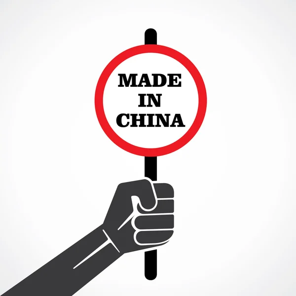 Feito na China placard segurando no vetor mão —  Vetores de Stock