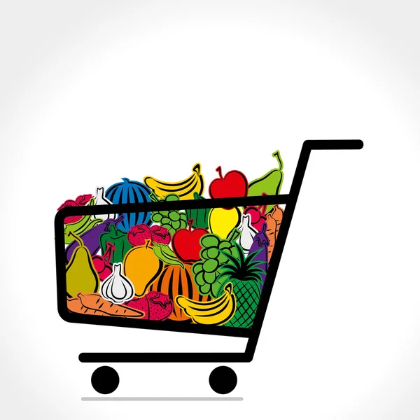Alışveriş arabası dolu meyve ve sebze vektör — Stok Vektör