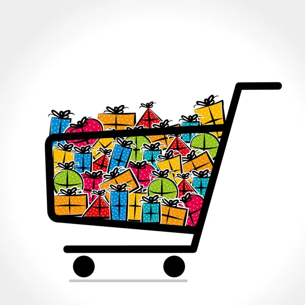 Carrinho de compras está cheio de vetor caixa de presente colorido — Vetor de Stock