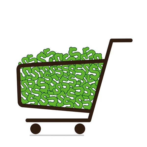 Shopping trolley full of money dollar vector — Stock Vector