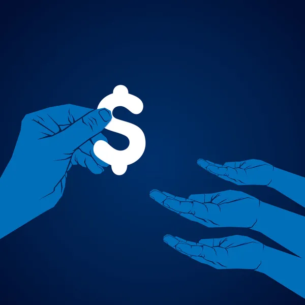 Hand giving dollar to other hand vector — Stock Vector