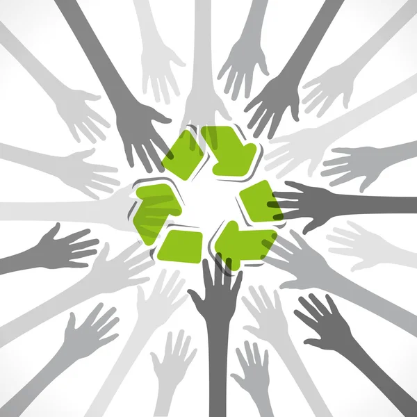 Icône de recyclage avec vecteur concept main support — Image vectorielle