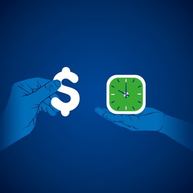 Exchange time and money concept , money and clock in hand vector vector Exchange time and money concept , money and clock in hand vector vector