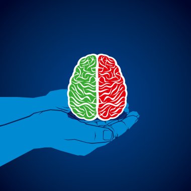 beyin içinde el ile iki farklı renk arka plan vektör