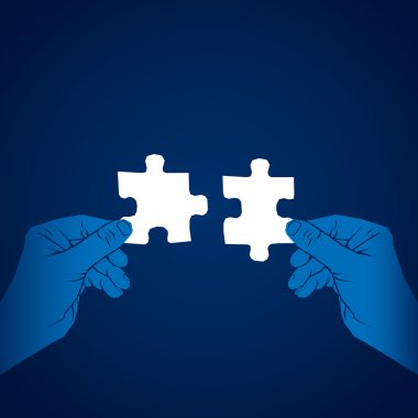 join twee raadselstuk in hand vectorbirleştirme iki bulmaca parçası el vektör