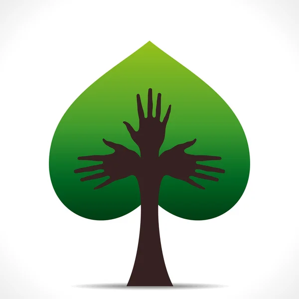 Vettore verde della pianta della mano a forma di cuore — Vettoriale Stock
