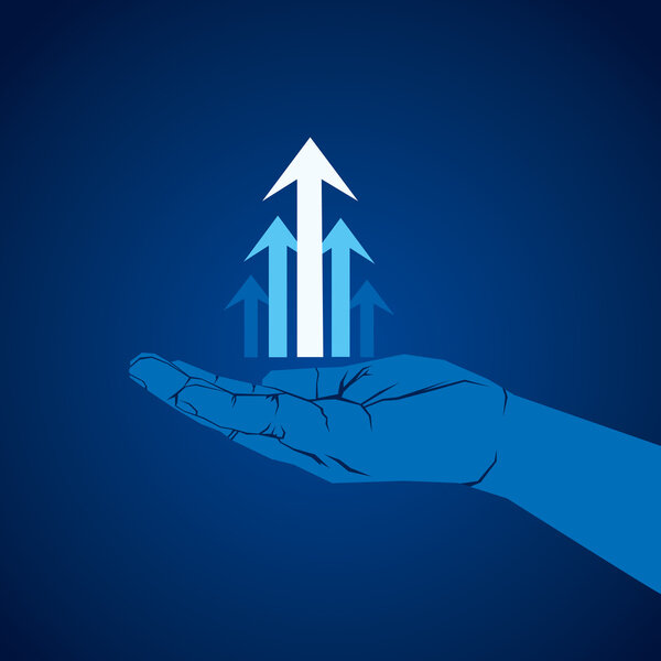 Arrow move up icon in hand background vector