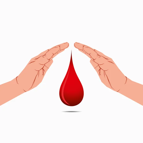Donera blod koncept, blod droppa under hand vektor — Stock vektor