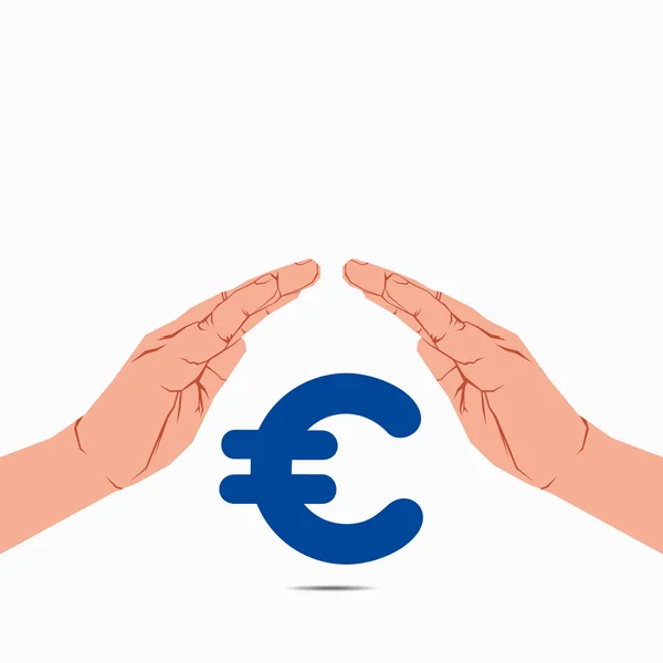 Symbol waluty euro w ręce — Wektor stockowy