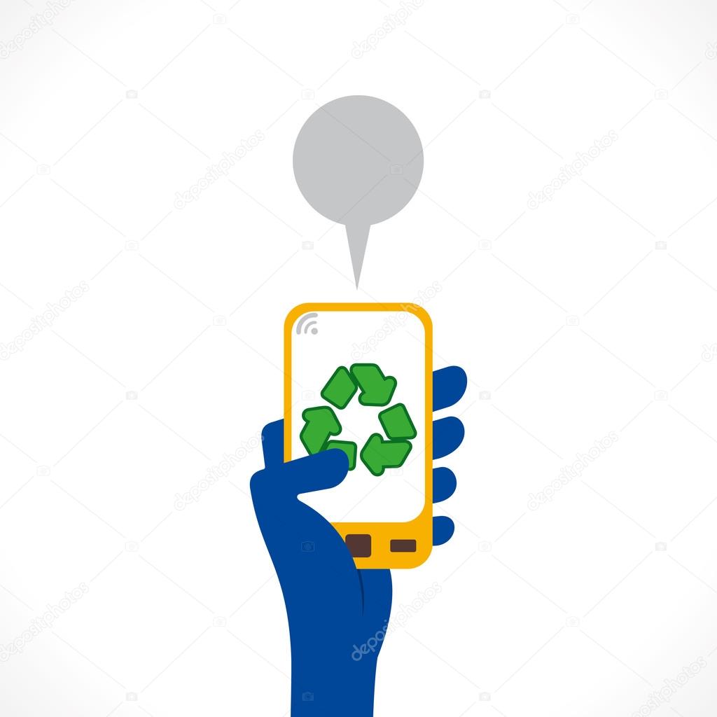 Recycle icon display in mobile phone hold in hand vector