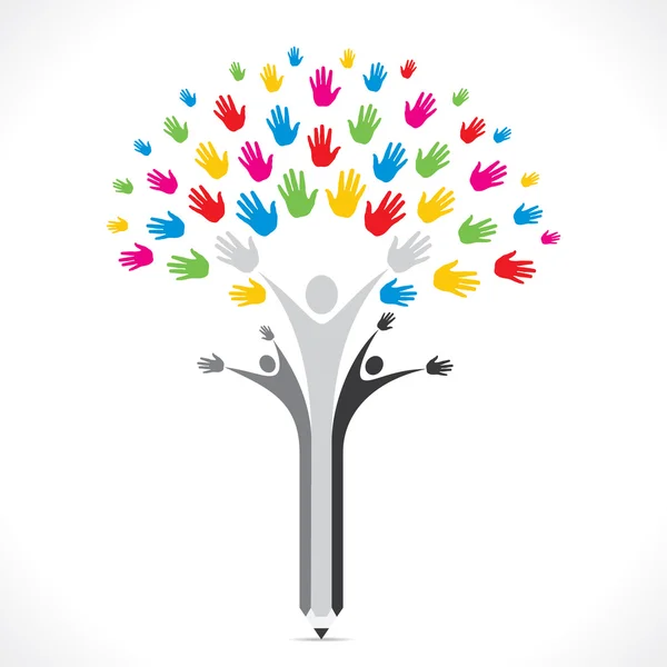 Πολύχρωμο χέρι μολύβι δέντρο υποστήριξη — Διανυσματικό Αρχείο