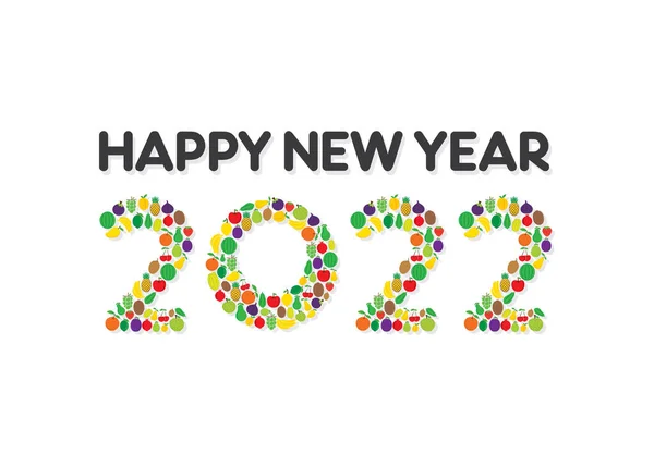 Feliz Año Nuevo 2022 Diseño Saludo Con Concepto Frutas Verduras — Vector de stock