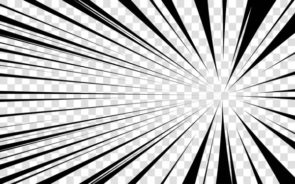 Manga-Bewegung radiale Linien mit Steigung. Anime-Action-Rahmenlinien. Abstrakte explosive Vorlage mit Geschwindigkeitslinien auf transparentem Hintergrund. Radiale Linien der Flash-Explosion Vektor-Illustration — Stockvektor