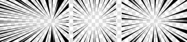 Radiella serielinjer. Uppsättning av Anime handlingslinjer. Manga rörelse radiella linjer. Abstrakt explosiv rektangel och fyrkantig mall med hastighetslinjer på transparent bakgrund. Vektorillustration — Stock vektor