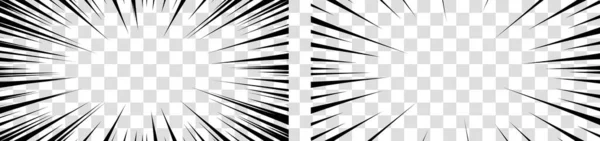Manga beweging radiale lijnen. Anime actiekaders. Abstract explosieve rechthoek en vierkante sjabloon met snelheidslijnen op transparante achtergrond. Flits explosie radiale lijnen Vector illustratie — Stockvector