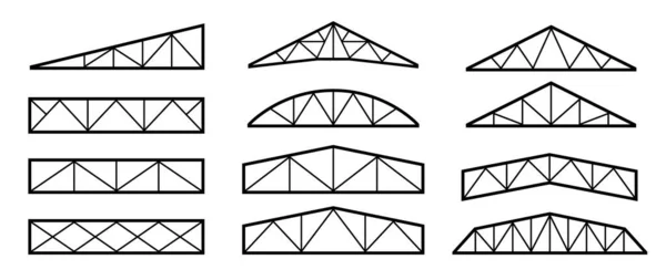 Roof metal trusses constructions. Set of roofing steel frames. Vector architectural blueprint. Collection of elements for rafter. Illustration for engineering education — Stock Vector