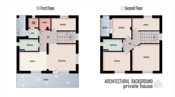 Planlösningar Ett Hus Modern Stuga Individuell Villa Lägenhet Arkitektonisk Cad — Stock vektor
