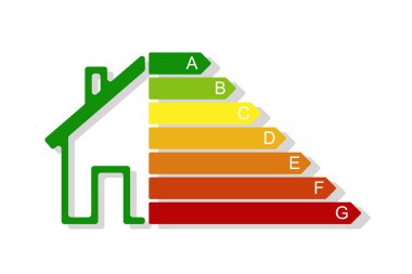 Housing energy efficiency rating certification system. Energy class concept with house and consumption bar. Graphic certification system element. Eco chart clipart