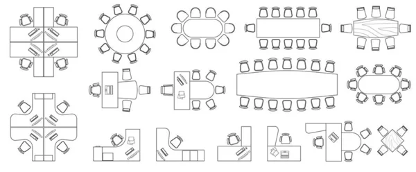 Mobiliario Oficina Elementos Vista Superior Vector Conjunto Kit Para Plano — Archivo Imágenes Vectoriales