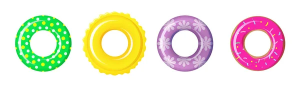 Set Schwimmringe Für Das Sommerfest Aufblasbares Gummispielzeug Bunte Kollektion Donut — Stockvektor