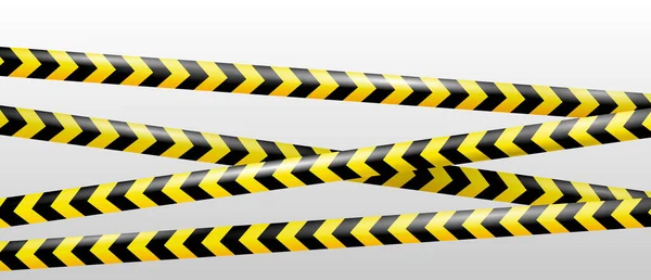 犯罪現場や黄色の建設エリアの警告標識の現実的な交差注意テープ 警察の行とリボンを横断しないでください 危険性のあるテープを 事故のためのリボン 建設中 — ストックベクタ